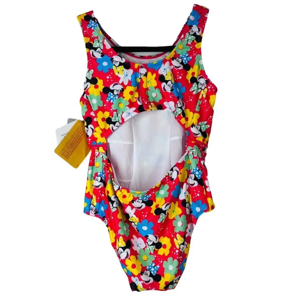NWT Disney Store Minnie Mouse Adaptive 1pc Swimsuit Girls UPF 50+ Size Large